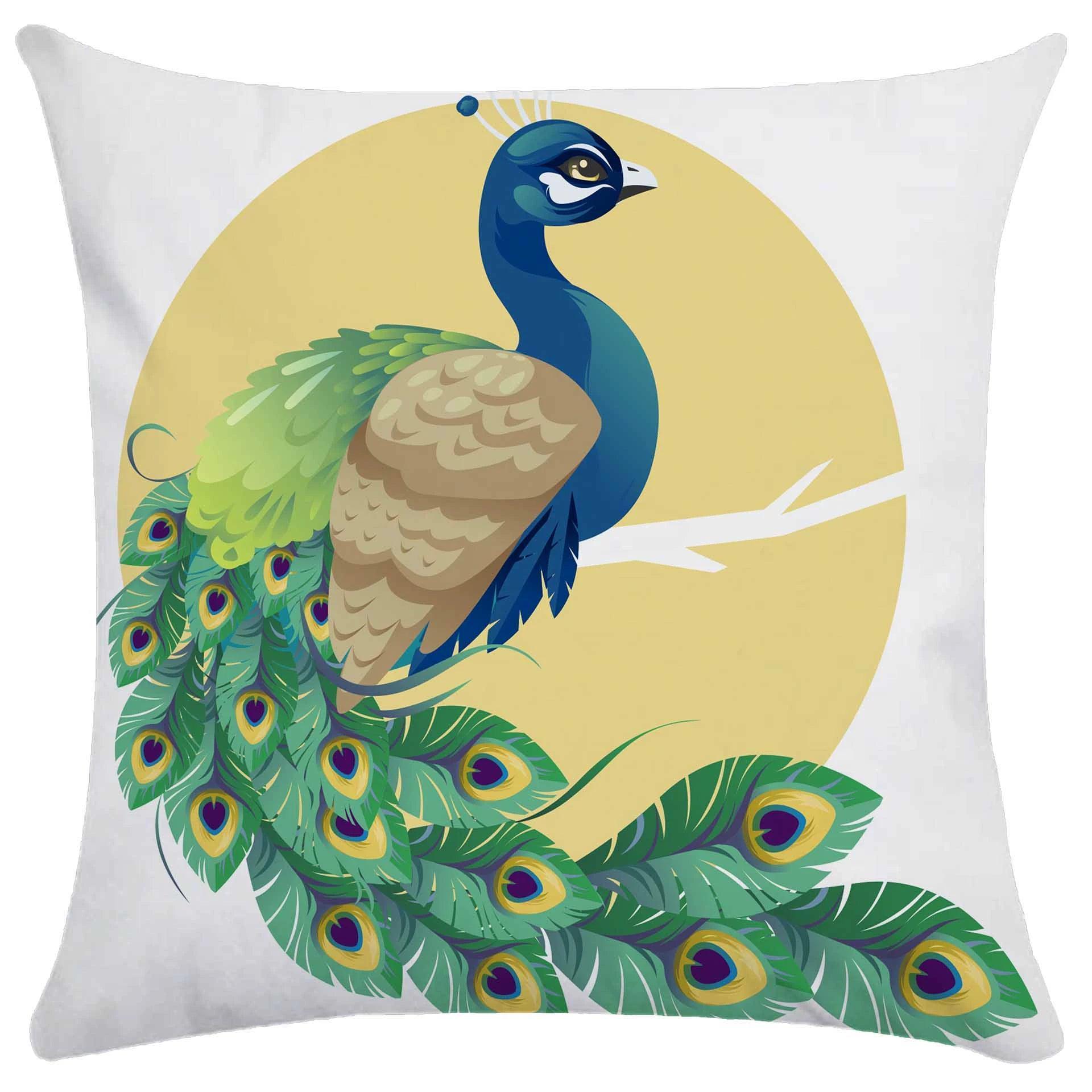 Ink Painting Peacock Pillowcase – Double-Sided Sofa & Bedside Cushion - ClubOn