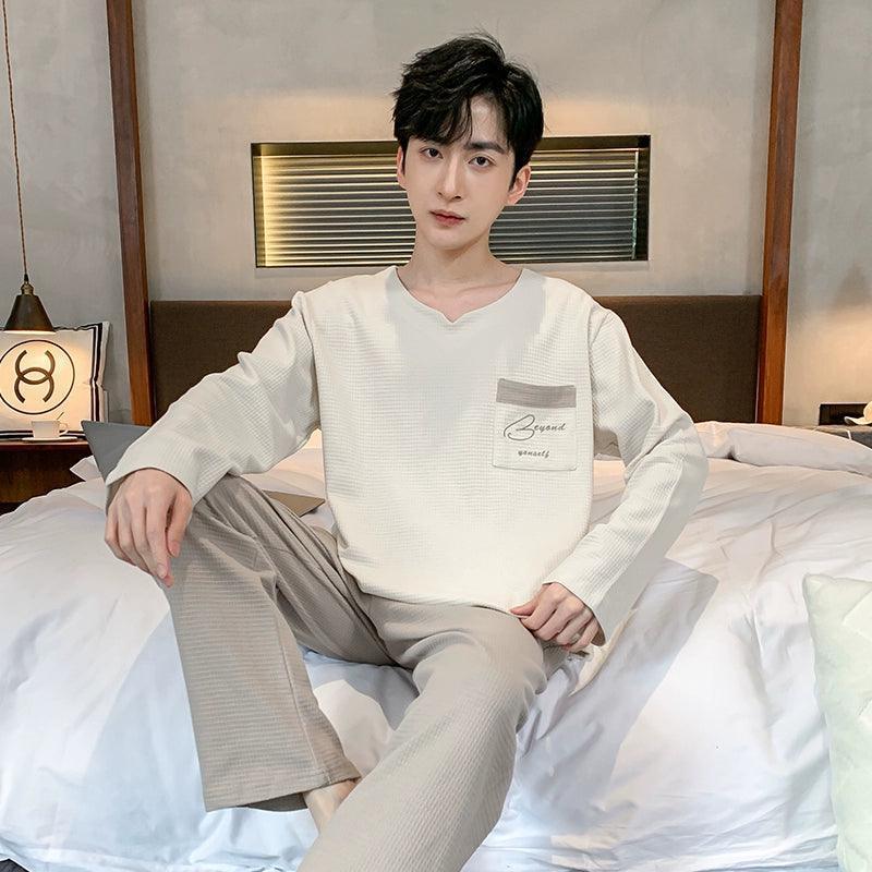 Men’s Cotton Pajamas – Spring & Autumn Long Sleeve Pullover, Large Size - ClubOn