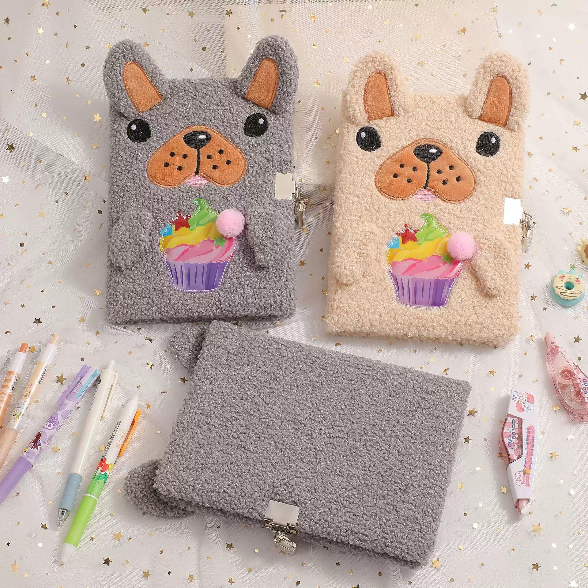 A5 Plush Notebook – Cute Dog with Lock Diary & Student Gift Book - ClubOn