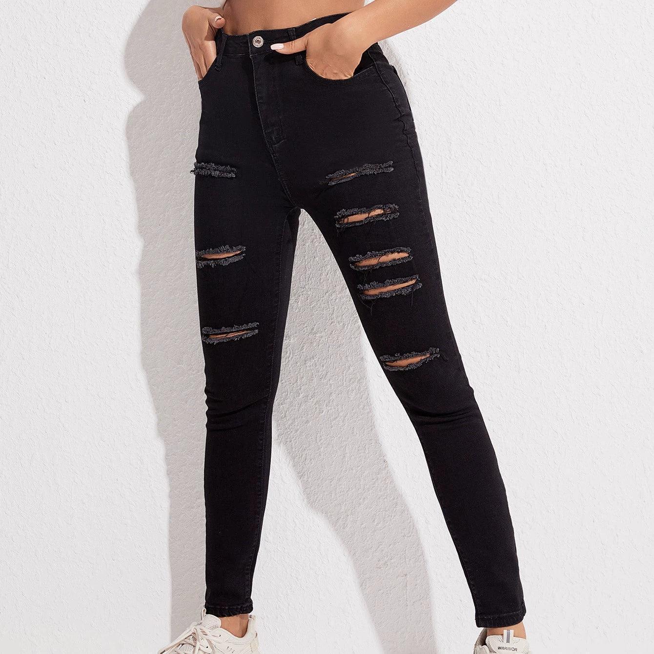 Women's Black Elastic Fit Jeans – Summer Collection - ClubOn