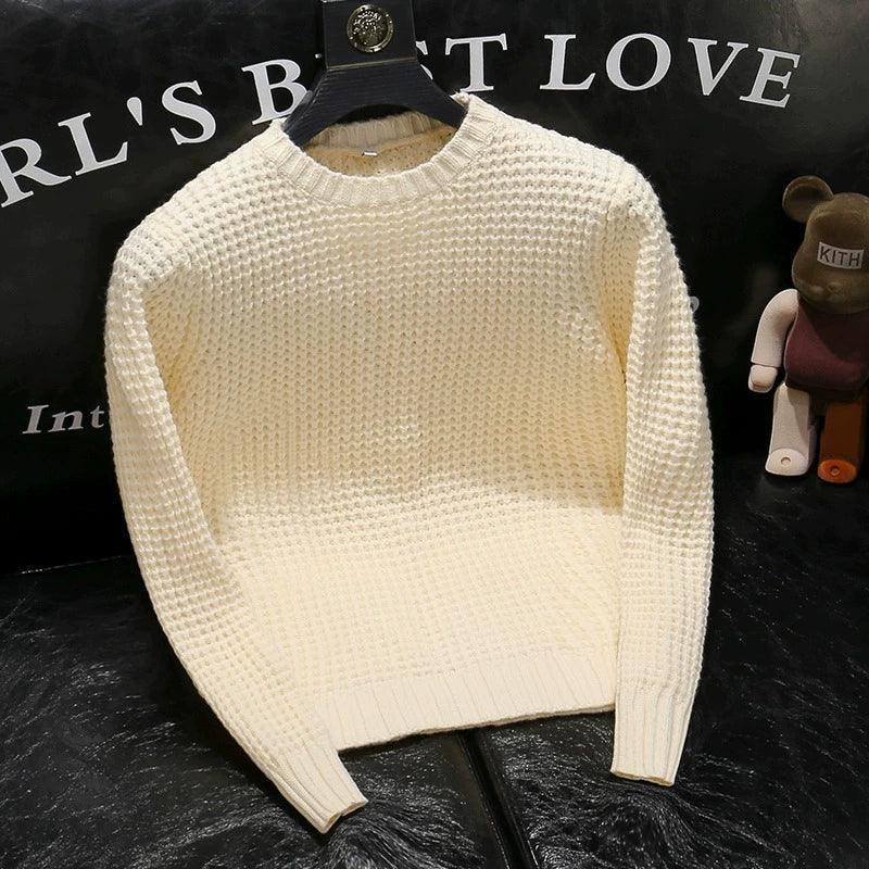 Men's Round Neck Thick Sweater - Autumn & Winter Lazy Style Knit - ClubOn