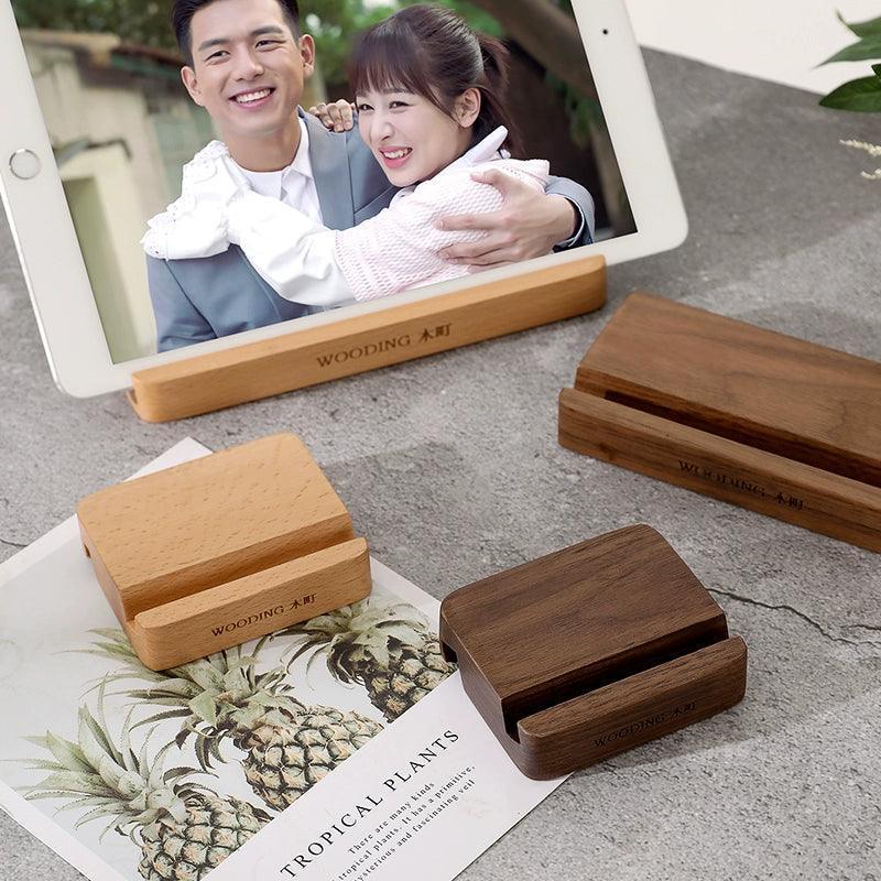 Creative Solid Wood Mobile Phone & Tablet Holder – Black Walnut & Beech - ClubOn