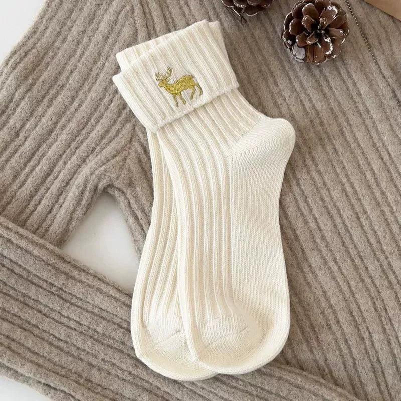 Cartoon Christmas Socks for Women – Embroidered Cotton Design - ClubOn