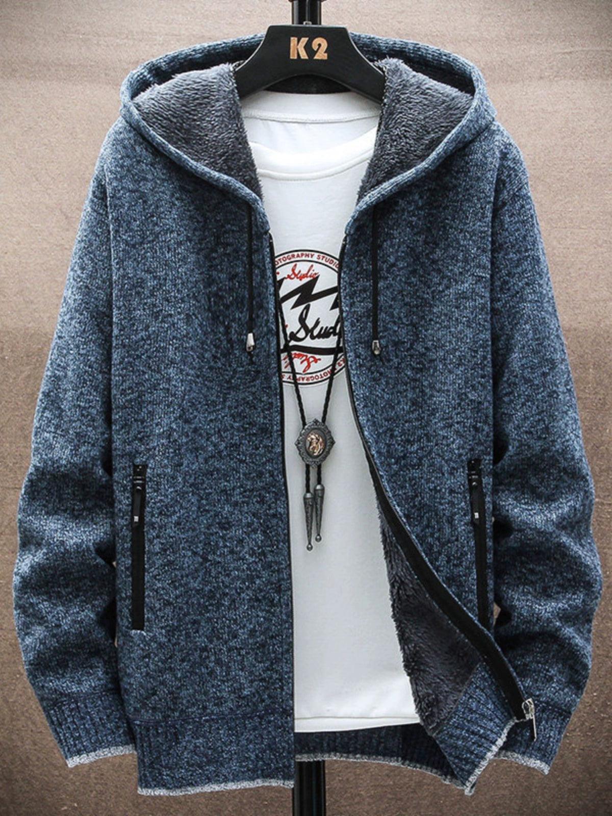 Men’s Winter Sweater Thick Hooded Coat Jacket – Warm Cardigan - ClubOn