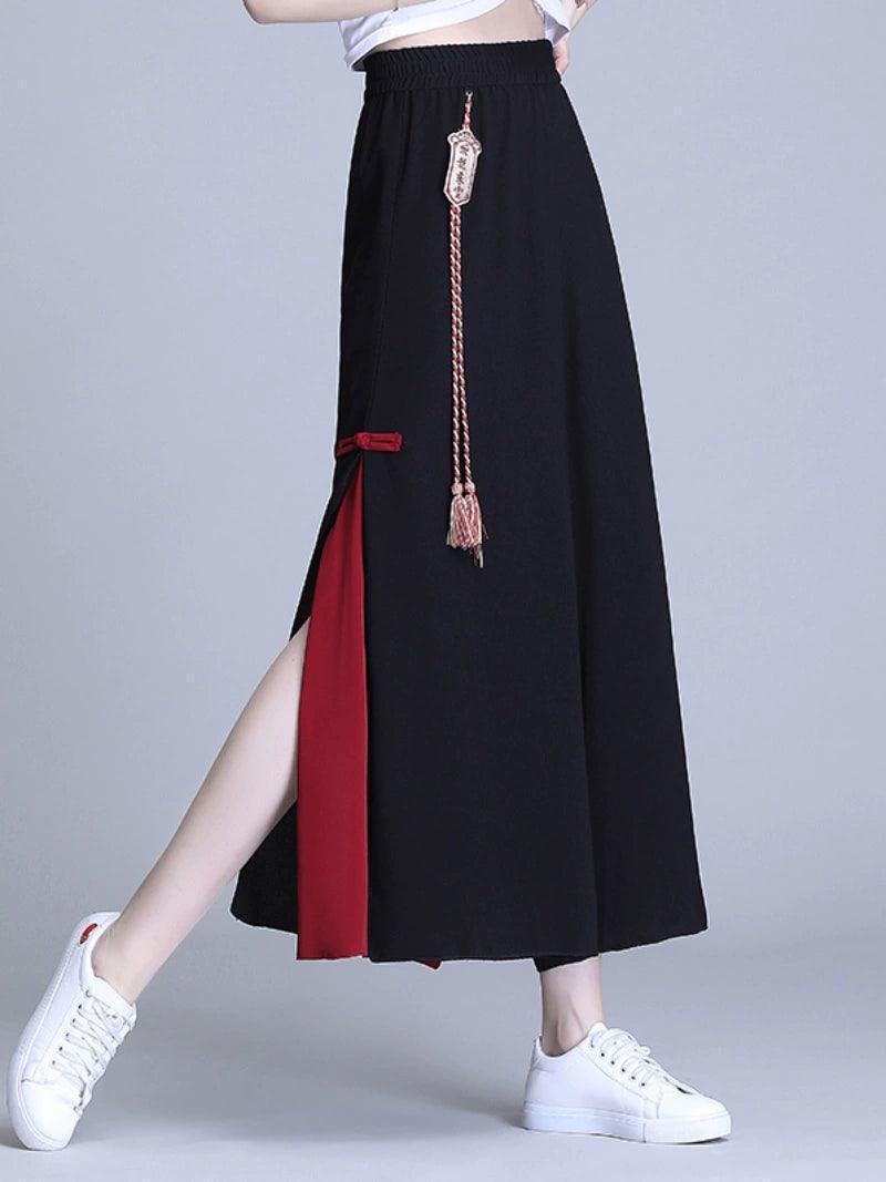 Black Chiffon Wide-Leg Pants for Women – Summer Ethnic Style - ClubOn