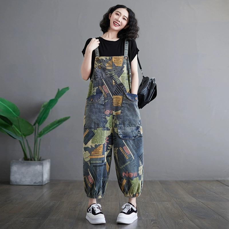 Personalized Printed Denim Overalls for Women - ClubOn