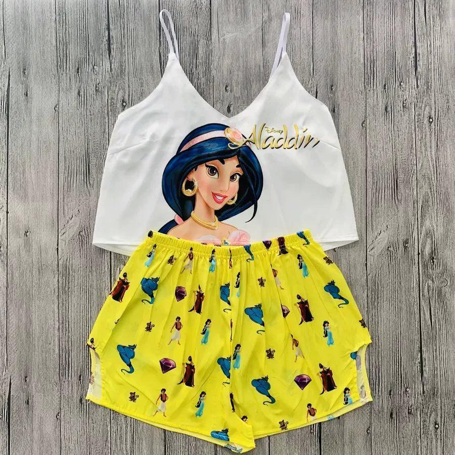 Printed Spicy Girls Shorts Pajama Set - Fun & Flirty Suspenders - ClubOn