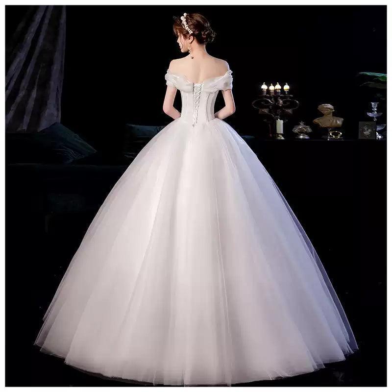 Simple Wedding Dress, Off-Shoulder Slimming Princess Gown - ClubOn