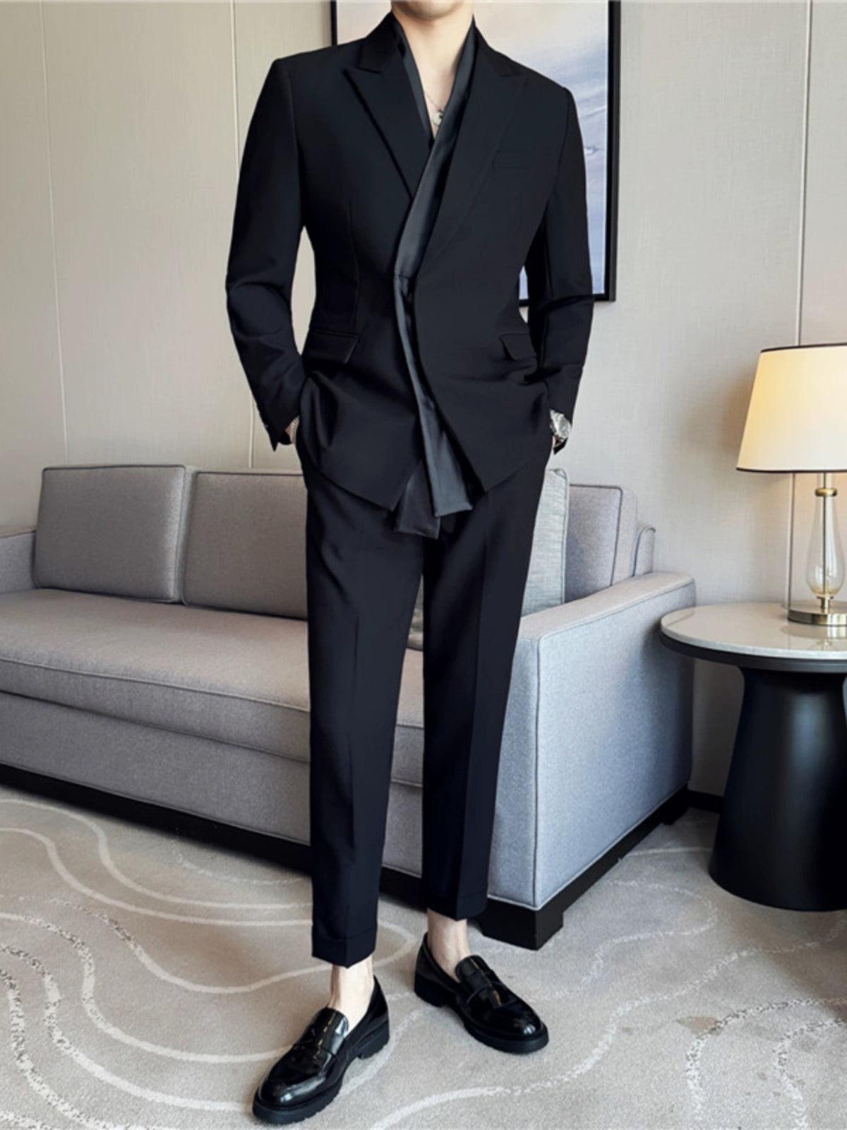 Naples High-End Men's Two-Piece Suit with Ribbon Decoration - ClubOn