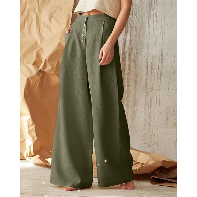 Casual Linen Wide-Leg Trousers for Women - ClubOn