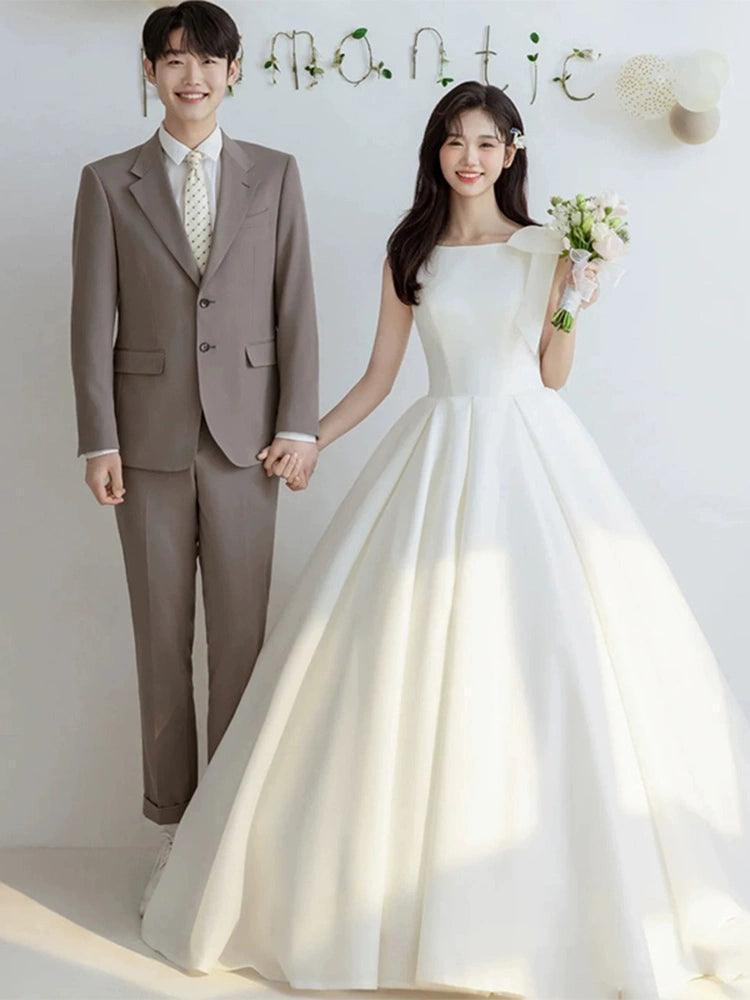 Simple Elegant Wedding Dress for Brides, Floor-Length Gown - ClubOn