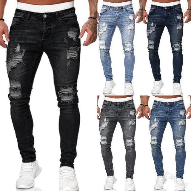 Men’s Jeans Jogger Pants – Ripped Denim Trousers - ClubOn