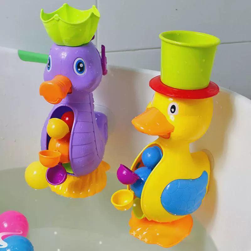 Kids Shower Bath Toys – Cute Yellow Duck & Elephant Waterwheel - ClubOn