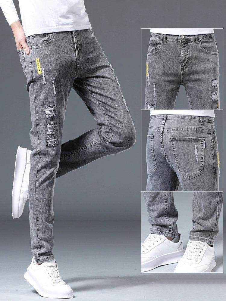 Men’s Slim-Fit Skinny Jeans – Plus Velvet Winter Trousers with Holes - ClubOn