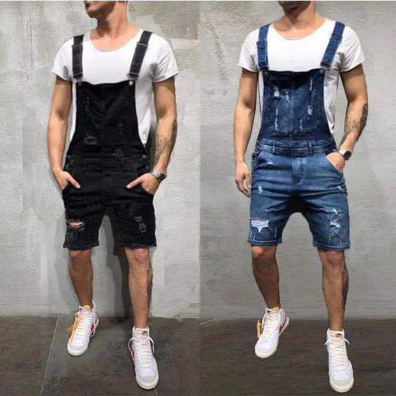 Men’s Ripped Jeans Jumpsuit – High Street Distressed Look - ClubOn