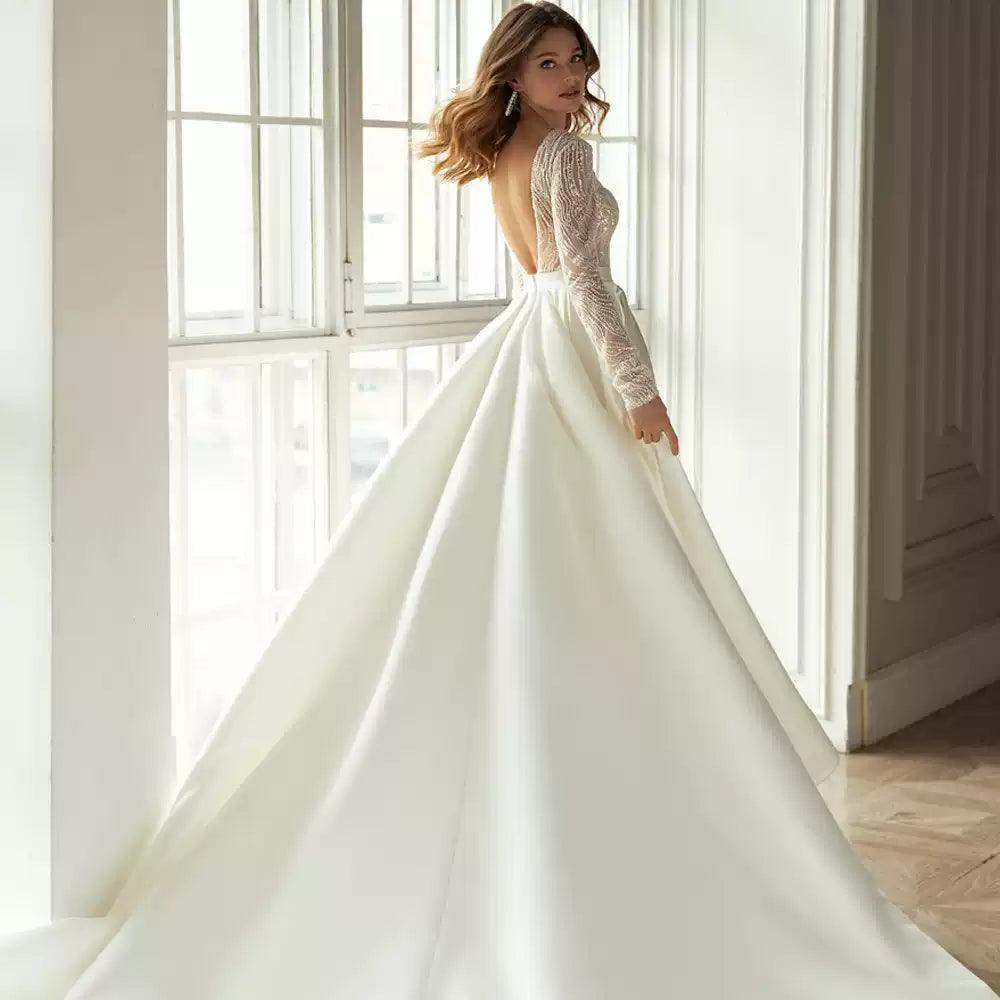 Elegant Long Gold Hollow-Out V-Neck White Evening Dress - ClubOn