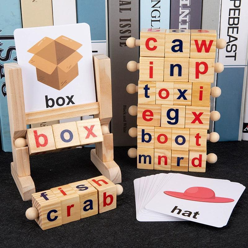 Wooden Reading Blocks - Short Vowel Spelling Game for Kids - ClubOn