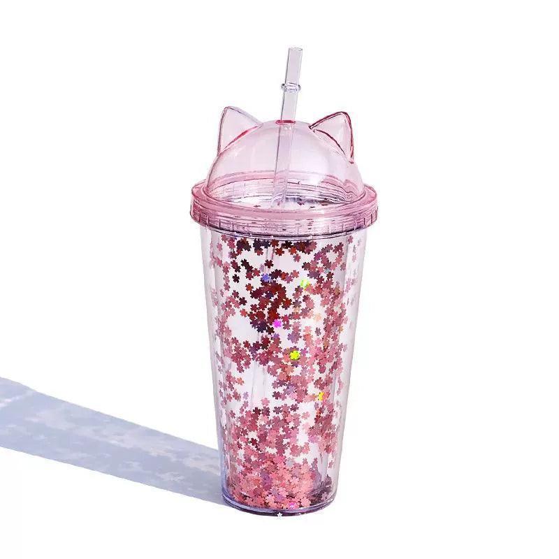 420ml Cat Ear Water Bottle for Girls – BPA-Free with Sequins - ClubOn