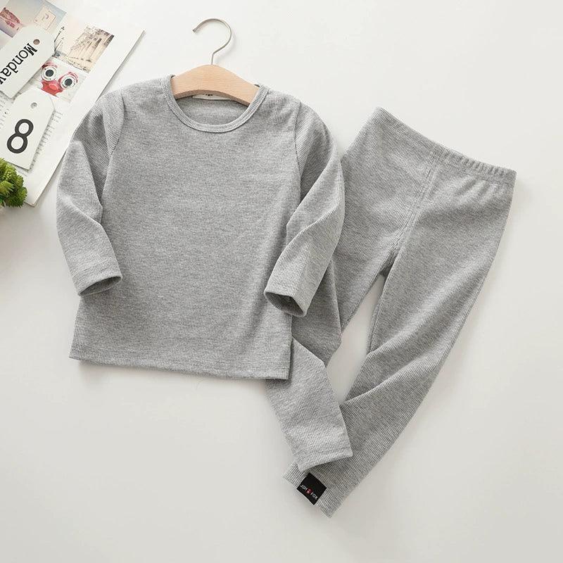 Autumn Kids Ribbed Knitting Pajamas - Soft Solid Cotton Sleepwear - ClubOn