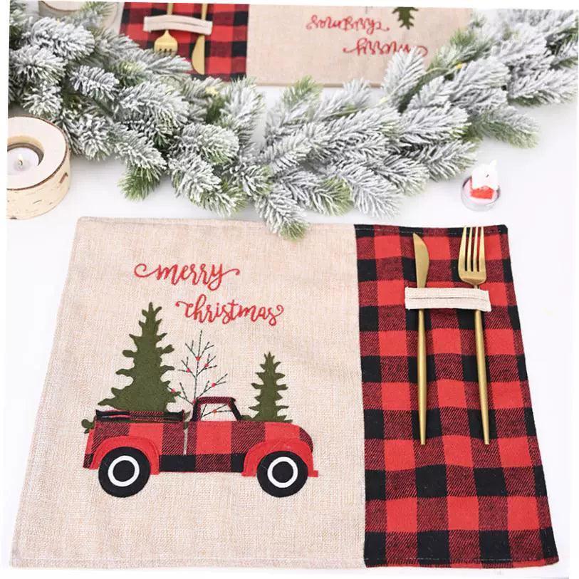 Christmas Decorations - Red & Black Check Car Christmas Mat - ClubOn