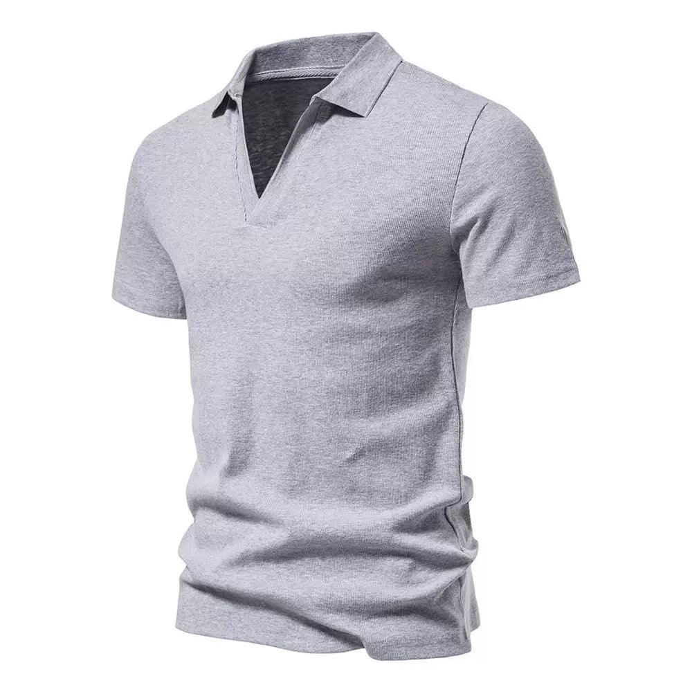 Men’s European & American Retro V-Neck Lapel T-Shirt – Slim Fit Cotton Shirt - ClubOn