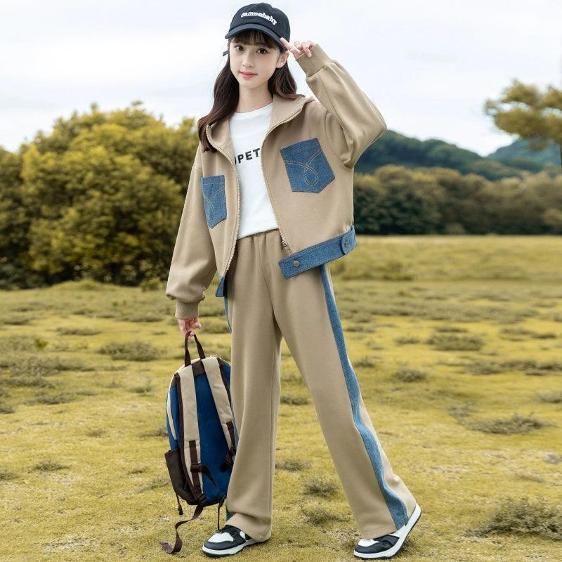 Trendy Girls' Denim Cardigan Sports Set for Spring & Autumn - ClubOn