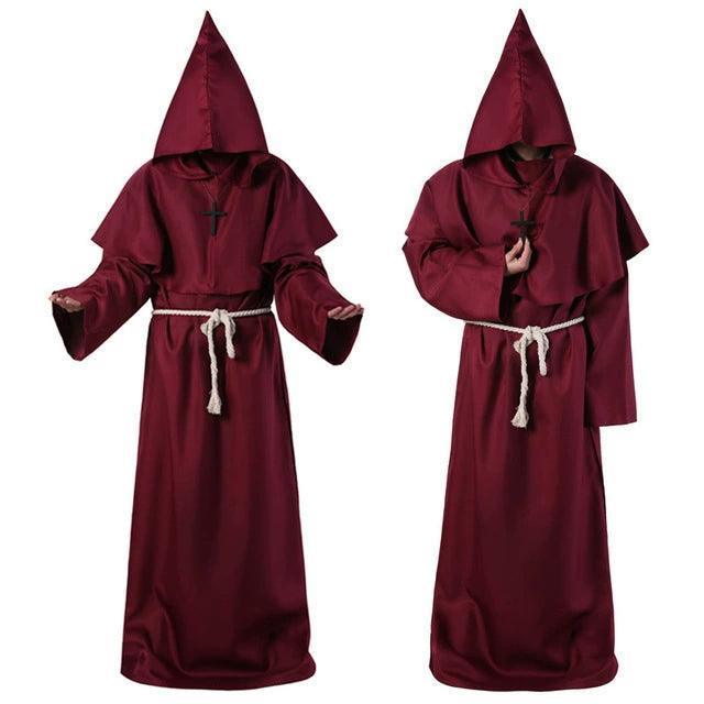 Halloween Medieval Priest Cosplay Costume – Hooded Cloak & Robe Set - ClubOn