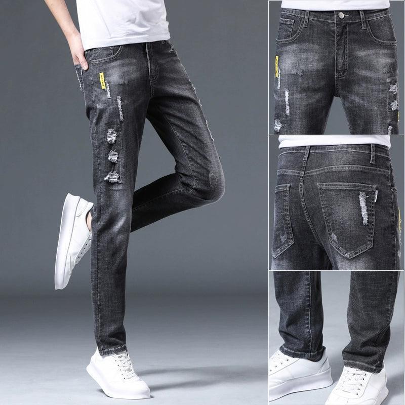 Men’s Slim-Fit Skinny Jeans – Plus Velvet Winter Trousers with Holes - ClubOn