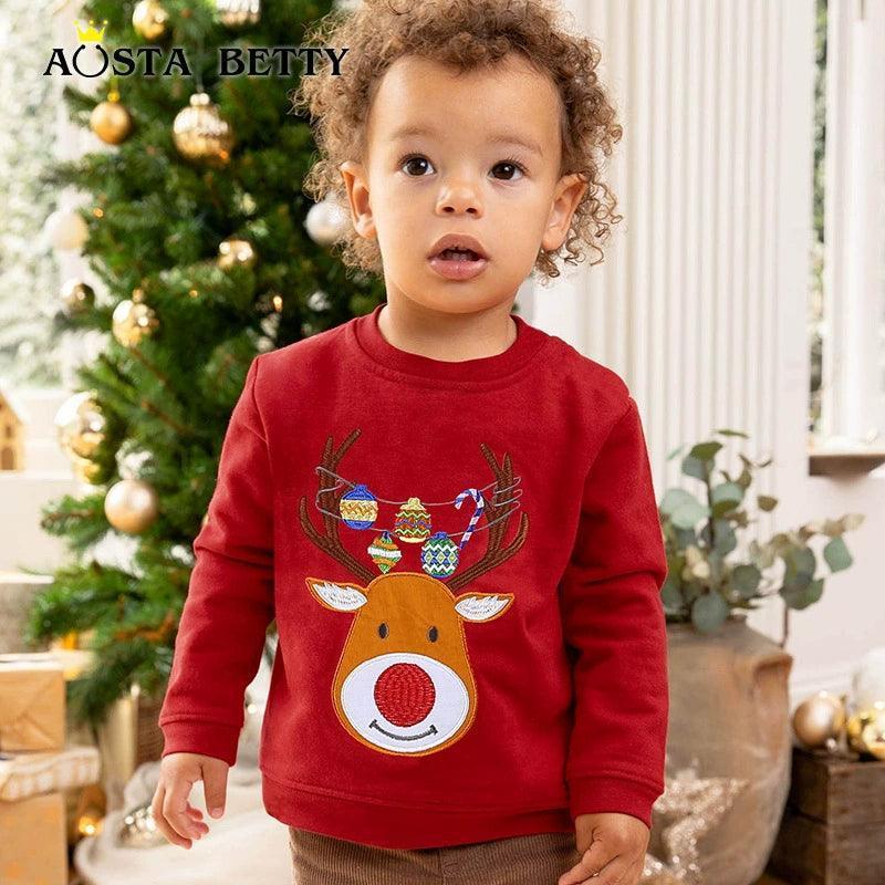 Christmas Cartoon Sweatshirts for Kids – Pure Cotton Long-Sleeved Round Neck - ClubOn