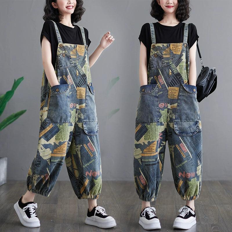 Personalized Printed Denim Overalls for Women - ClubOn
