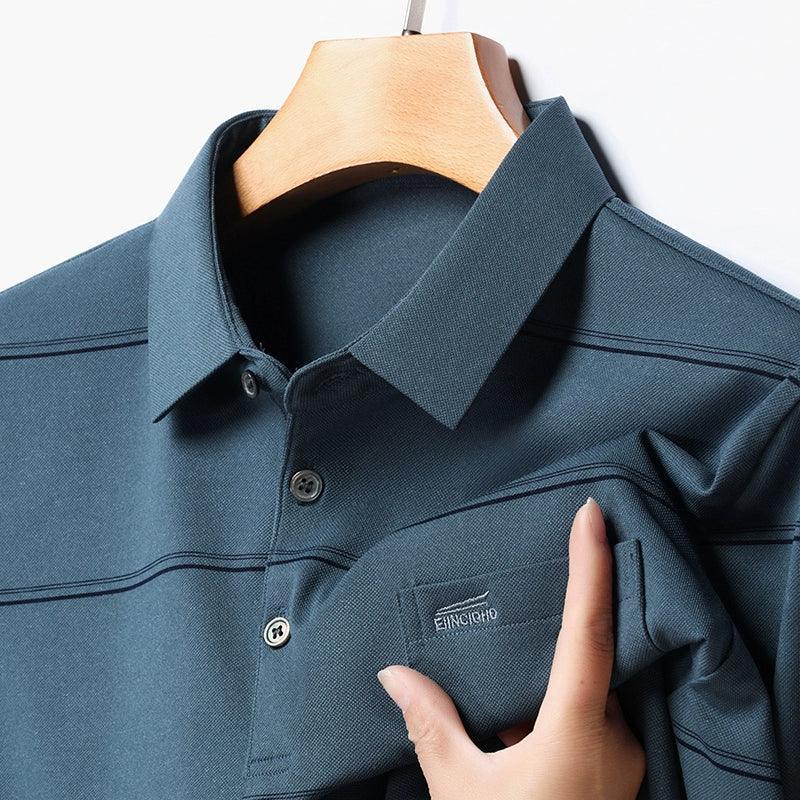 Men’s Long-Sleeved Polo Shirt – Striped Flip Collar Top for Spring & Autumn - ClubOn