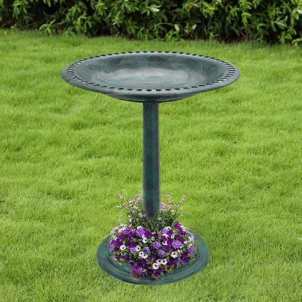 Rustic Outdoor Bird Bath – Flower Design Birdbath for Gardens - ClubOn