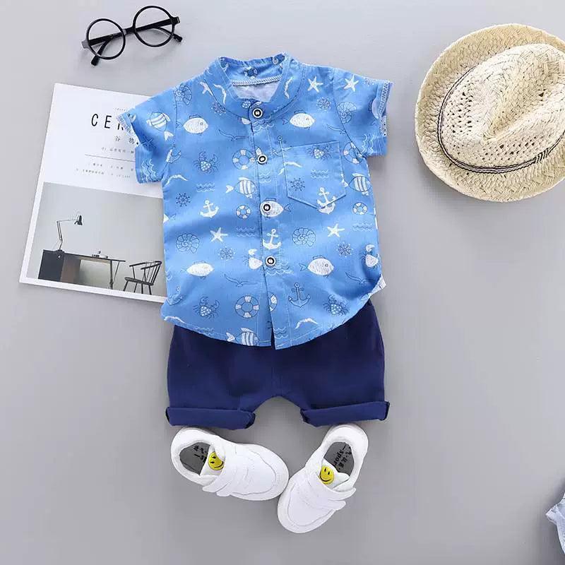 Boys Short Sleeve Cotton Suit Set - Summer Shirt & Shorts - ClubOn