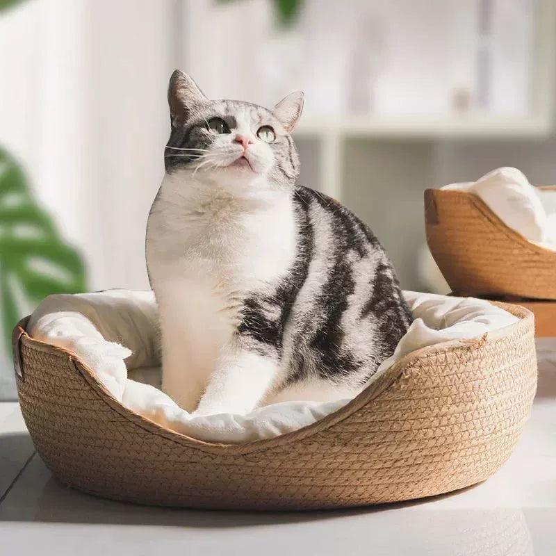 Soft Pet Bed Cat Kennel & Dog Sofa Bed | Bamboo Weaving, Four Seasons Use - ClubOn