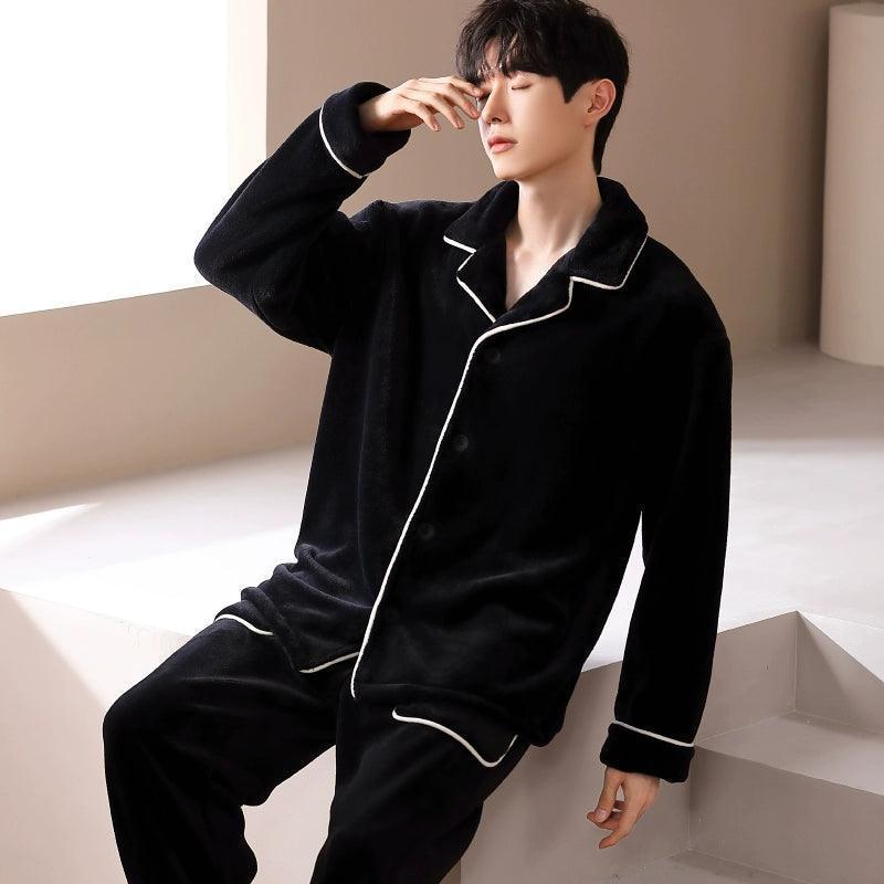 Pajamas – Men’s Flannel Thickened Velvet Coral Fleece Suit - ClubOn