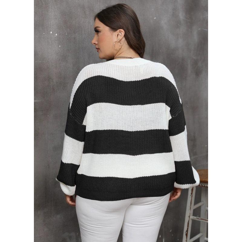 Plus Size Striped Woven Sweater - L-3XL Women's Tops - ClubOn