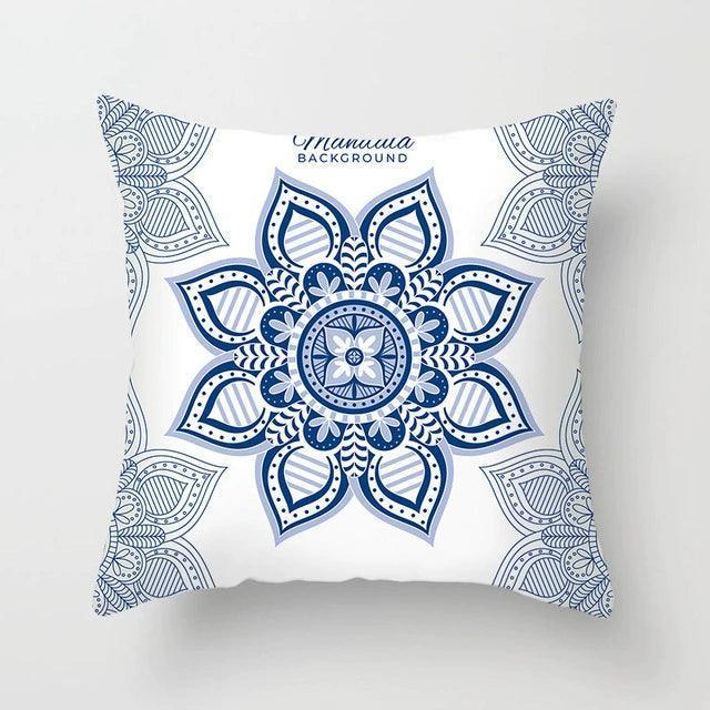 Blue White Porcelain Print Cushion Case – Bohemian Style Mandala Pillow Cover - ClubOn