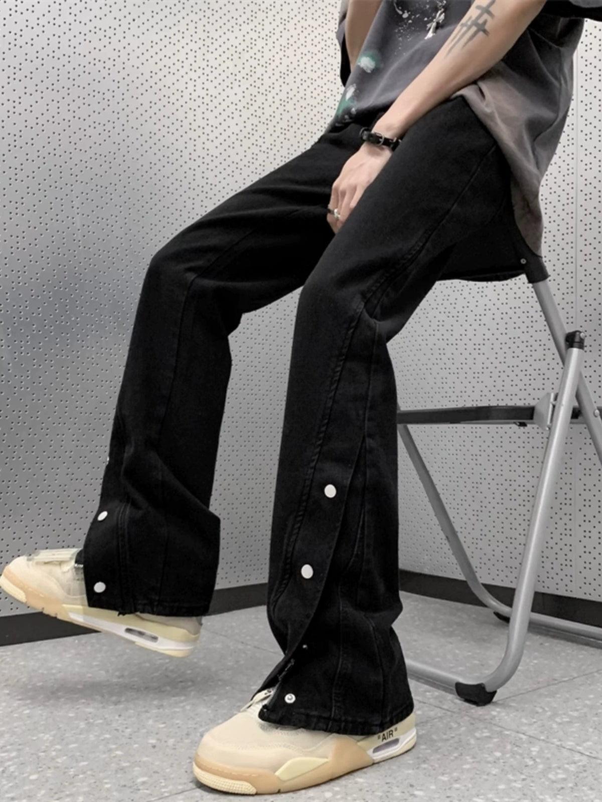 Street Hiphop Men's Jeans - Loose, Washed, Buttoned Flared Pants - ClubOn