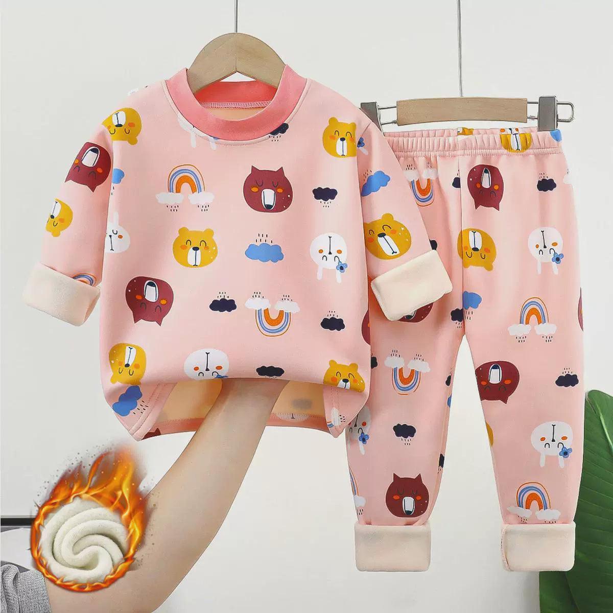 Kids' Thick Warm Pajamas Set - Autumn Winter Sleepwear for Baby Girls - ClubOn