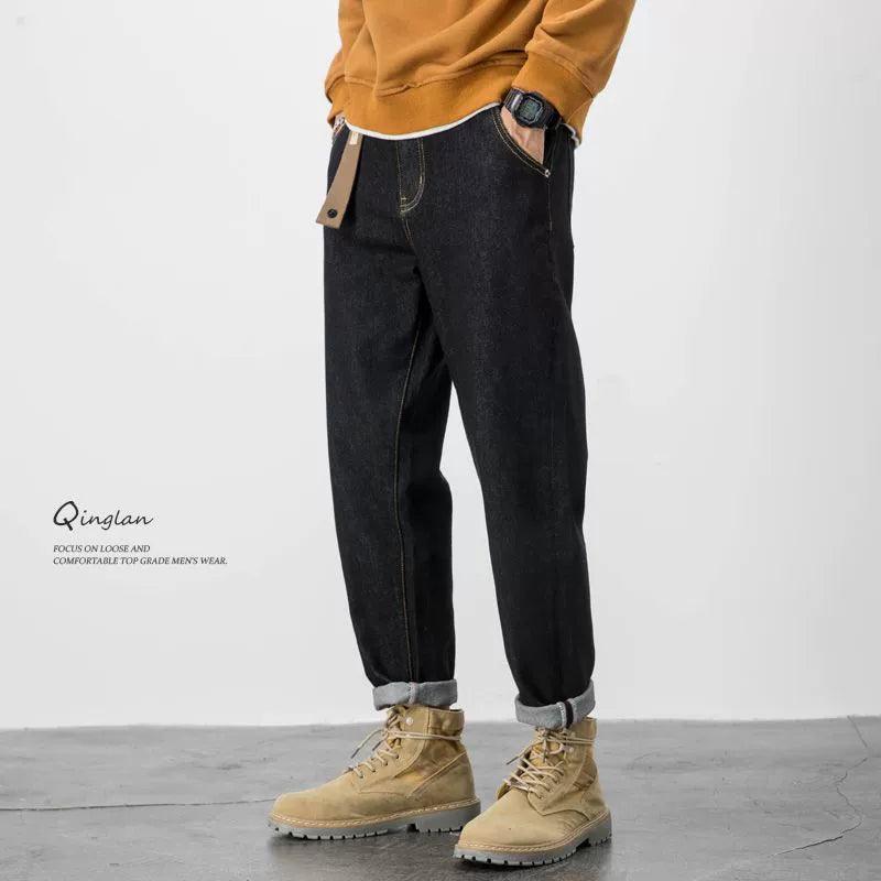 Men’s Black Loose Straight Jeans – Plus Velvet Winter Trousers - ClubOn