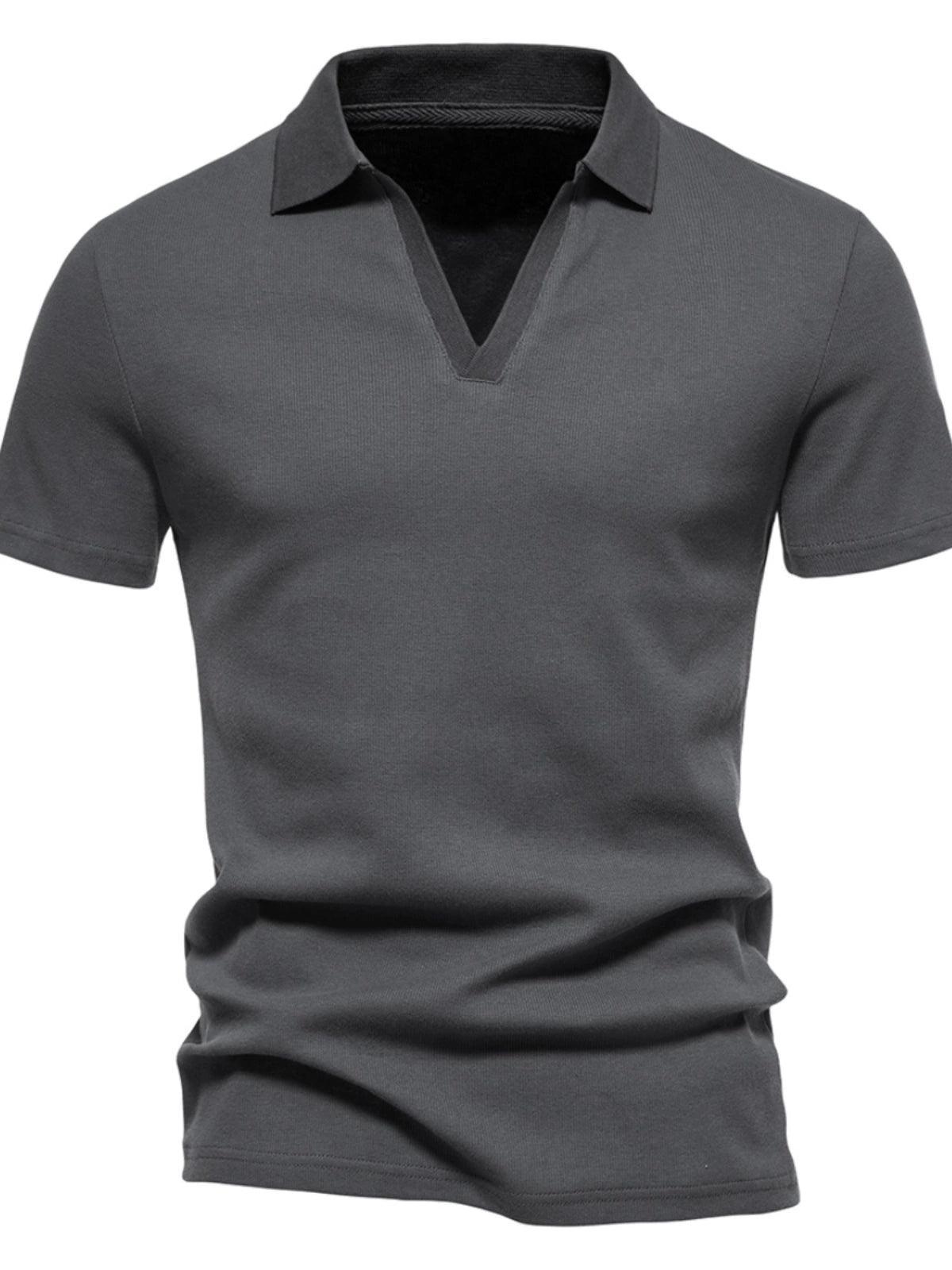 Men’s European & American Retro V-Neck Lapel T-Shirt – Slim Fit Cotton Shirt - ClubOn