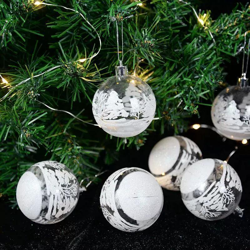 6pcs 6cm Transparent Snow Christmas Balls – Holiday Pendants - ClubOn