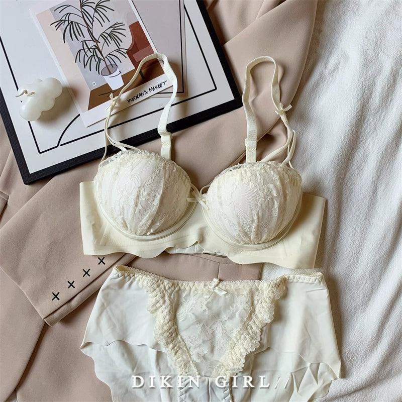 White Lace Seamless Bra Set for Small Chests - ClubOn