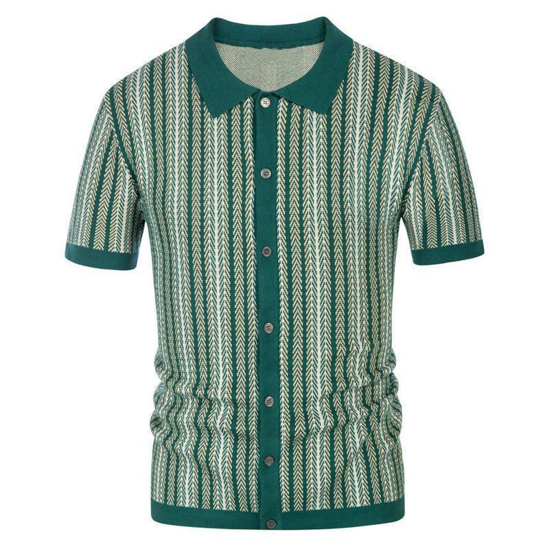 Men’s Striped Jacquard Business Polo Shirt – Elegant Casual Top - ClubOn