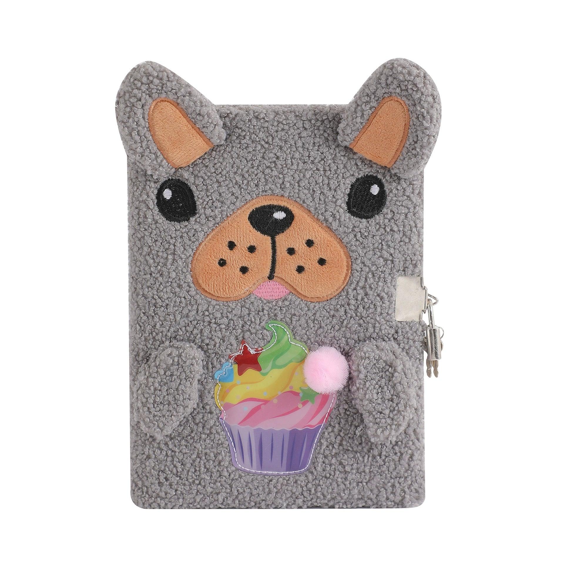 A5 Plush Notebook – Cute Dog with Lock Diary & Student Gift Book - ClubOn