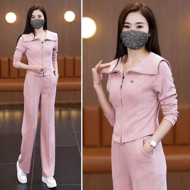 Fashionable Pink Lapel Women’s Casual Sportswear Suit - ClubOn