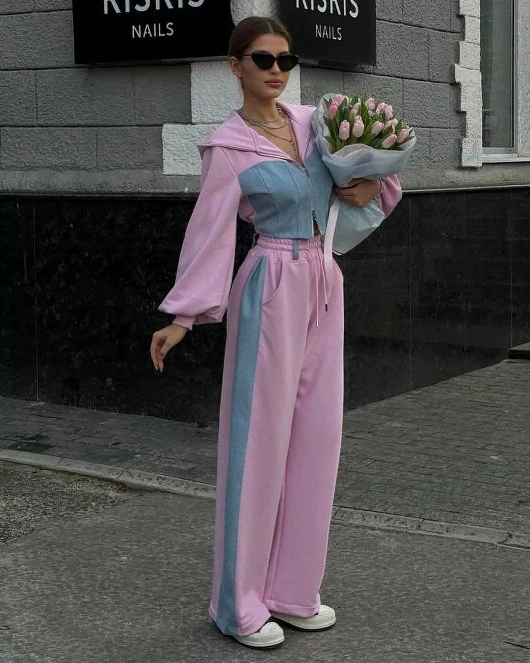 European & American Style Patchwork Hoodie and Pants Set - ClubOn