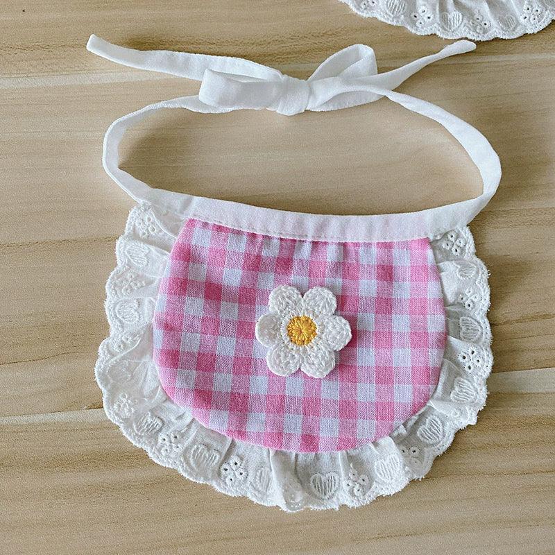 Hot Plaid Small Flower Pet Scarf - Korean Dog Collar & Cat Bib - ClubOn