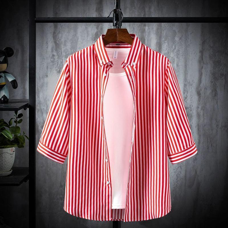 Men's Striped Short-Sleeved Shirt - Summer 7/3 Sleeves - ClubOn
