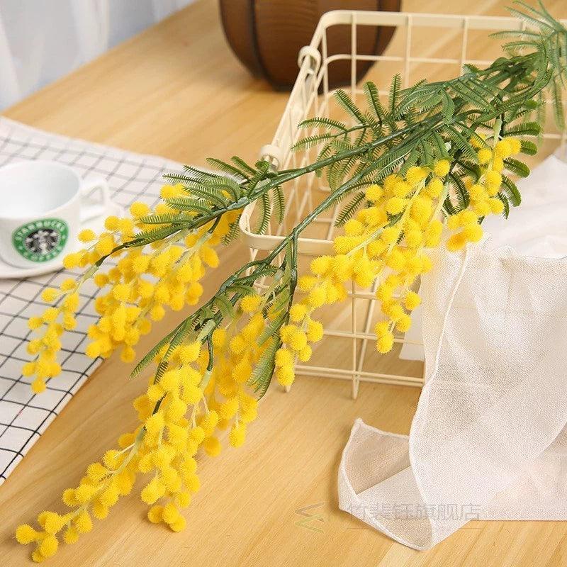 88cm Artificial Yellow Mimosa Spray – Lifelike Acacia Flowers - ClubOn